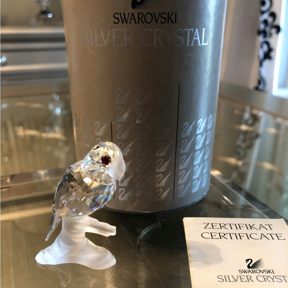 SWAROVSKI RETIRED SILVER CRYSTAL PARROT ON A PERCH